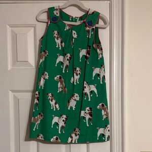 Mini Boden size 5-6 lined Green Dog Print Kids Dress